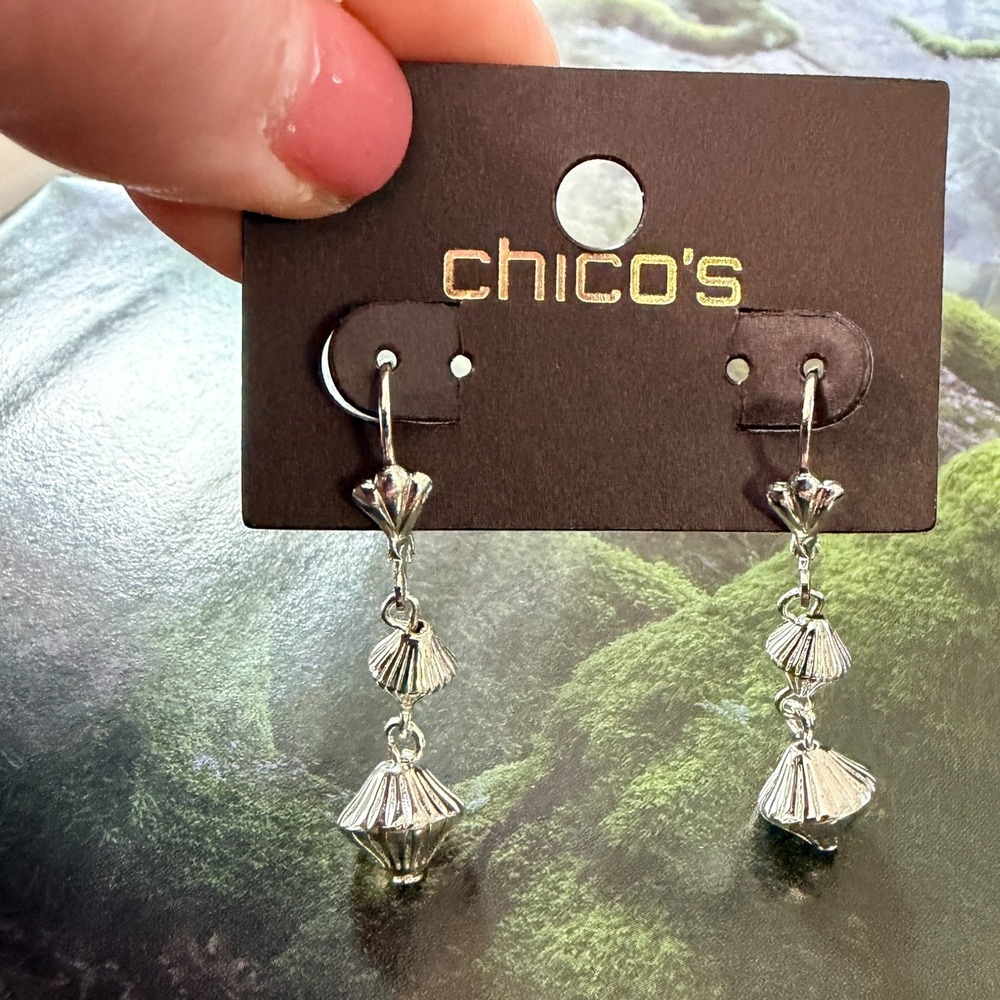 Chico's Earrings Vintage Y2K Silver Tone Metal 1.6" Dangle Beaded Lever Back
